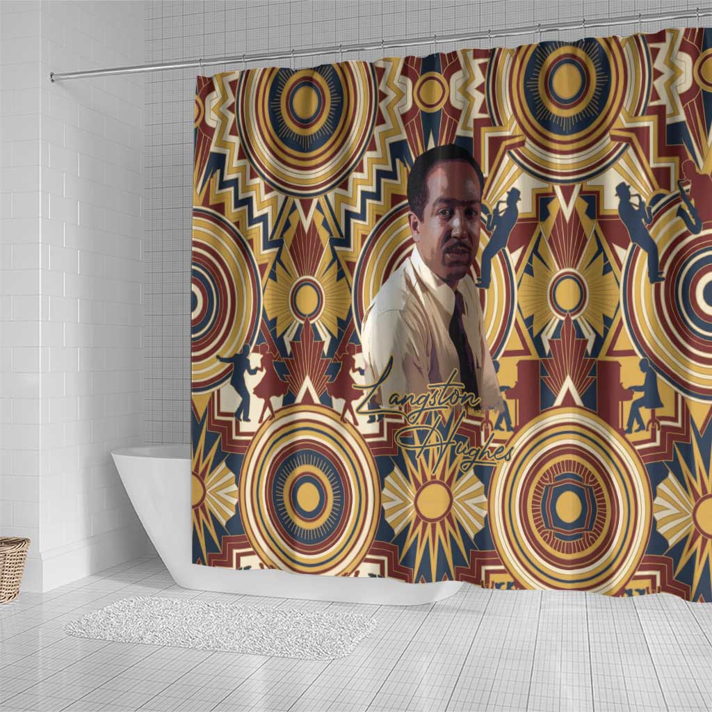 Langston Hughes Shower Curtain Vibrant Jazz Age Pattern - Typewriter and Silhouettes Celebration of Harlem Renaissance - Wonder Print Shop