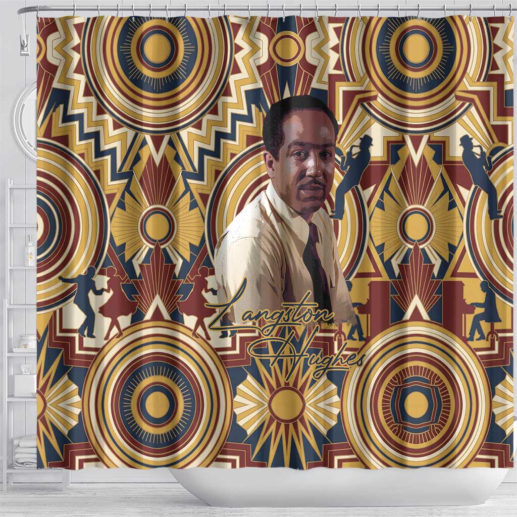 Langston Hughes Shower Curtain Vibrant Jazz Age Pattern - Typewriter and Silhouettes Celebration of Harlem Renaissance - Wonder Print Shop