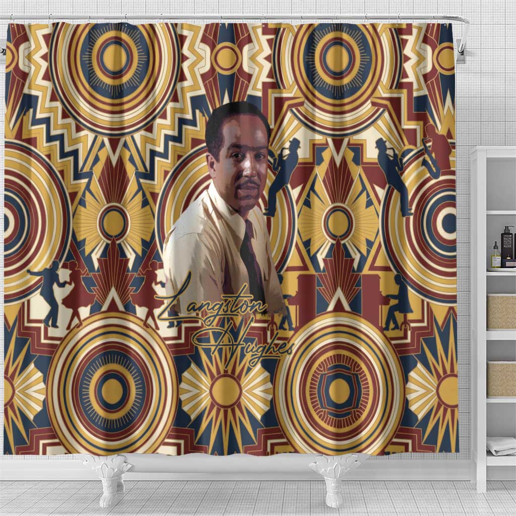 Langston Hughes Shower Curtain Vibrant Jazz Age Pattern - Typewriter and Silhouettes Celebration of Harlem Renaissance - Wonder Print Shop