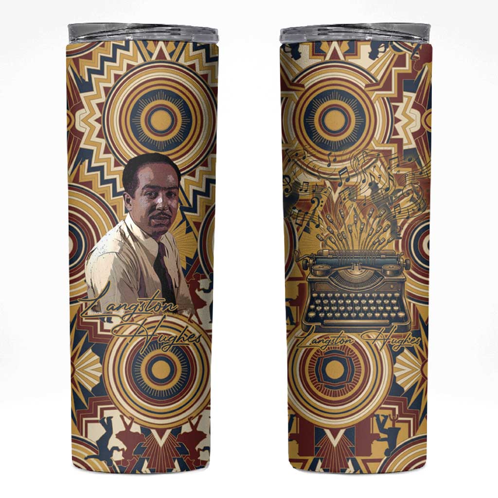 Langston Hughes Skinny Tumbler Vibrant Jazz Age Pattern - Typewriter and Silhouettes Celebration of Harlem Renaissance - Wonder Print Shop