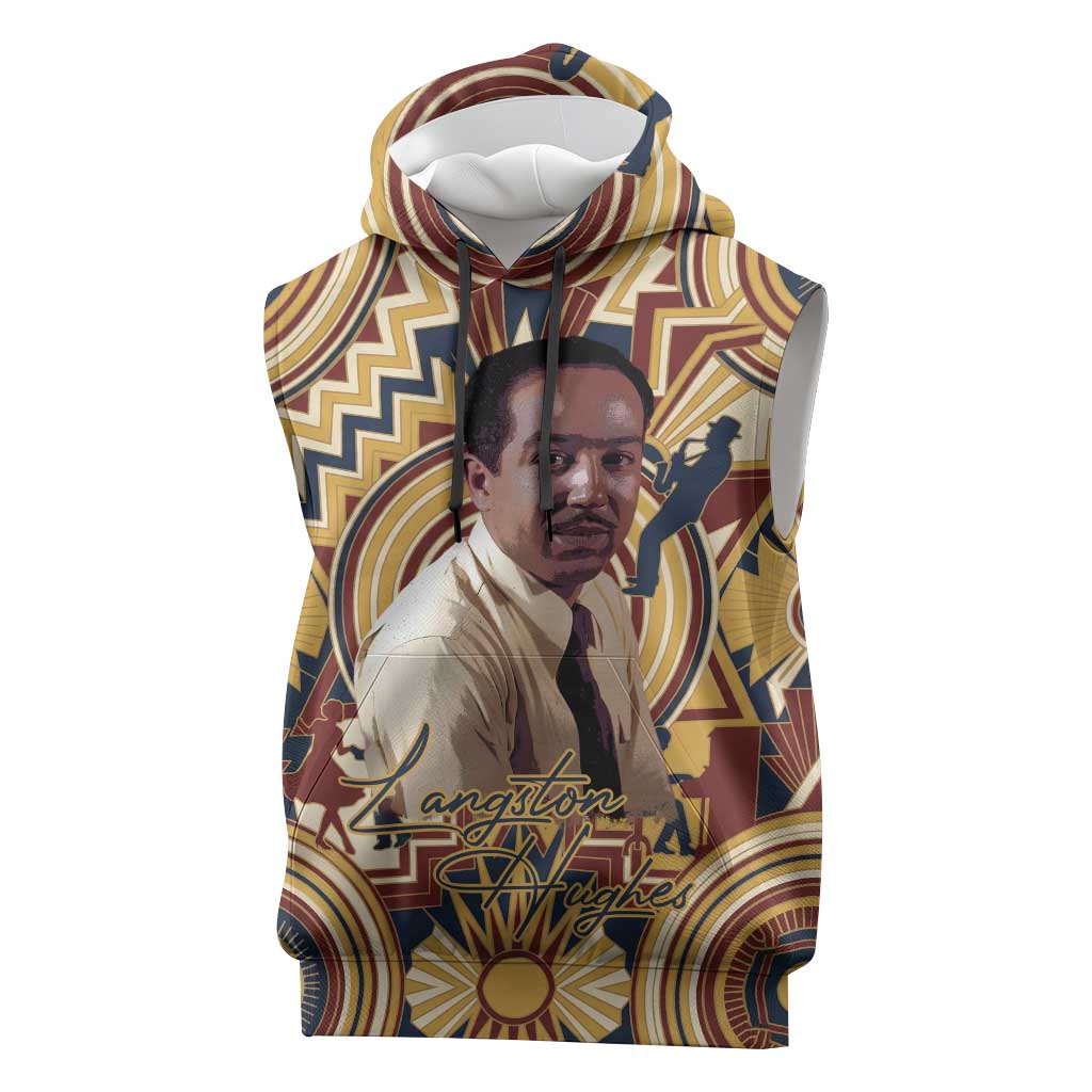 Langston Hughes Sleeveless Hoodie Vibrant Jazz Age Pattern - Typewriter and Silhouettes Celebration of Harlem Renaissance - Wonder Print Shop