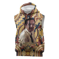 Langston Hughes Sleeveless Hoodie Vibrant Jazz Age Pattern - Typewriter and Silhouettes Celebration of Harlem Renaissance - Wonder Print Shop