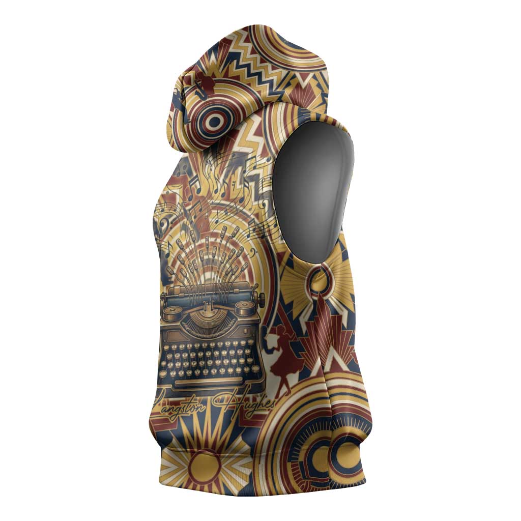 Langston Hughes Sleeveless Hoodie Vibrant Jazz Age Pattern - Typewriter and Silhouettes Celebration of Harlem Renaissance - Wonder Print Shop