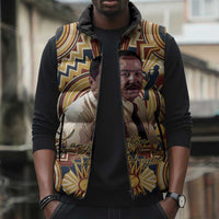 Langston Hughes Sleeveless Puffer Jacket Vibrant Jazz Age Pattern - Typewriter and Silhouettes Celebration of Harlem Renaissance - Wonder Print Shop