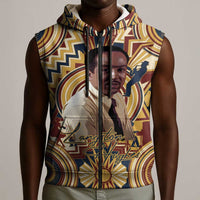 Langston Hughes Sleeveless Zip Hoodie Vibrant Jazz Age Pattern - Typewriter and Silhouettes Celebration of Harlem Renaissance - Wonder Print Shop