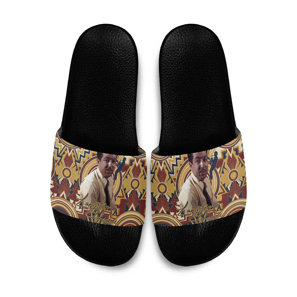 Langston Hughes Slide Sandals Vibrant Jazz Age Pattern - Typewriter and Silhouettes Celebration of Harlem Renaissance - Wonder Print Shop