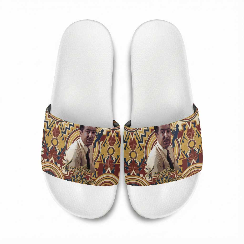 Langston Hughes Slide Sandals Vibrant Jazz Age Pattern - Typewriter and Silhouettes Celebration of Harlem Renaissance - Wonder Print Shop