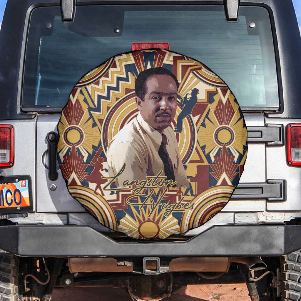 Langston Hughes Spare Tire Cover Vibrant Jazz Age Pattern - Typewriter and Silhouettes Celebration of Harlem Renaissance - Wonder Print Shop