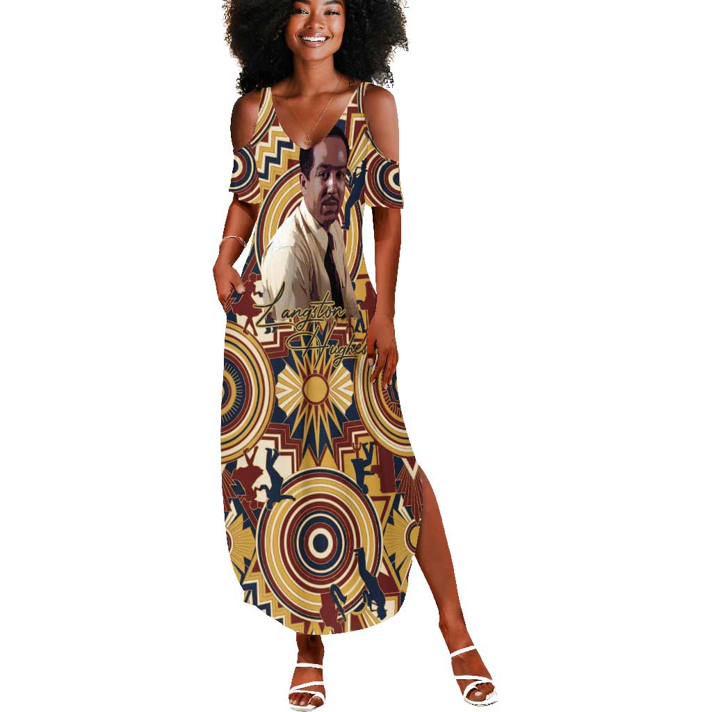 Langston Hughes Summer Maxi Dress Vibrant Jazz Age Pattern - Typewriter and Silhouettes Celebration of Harlem Renaissance - Wonder Print Shop