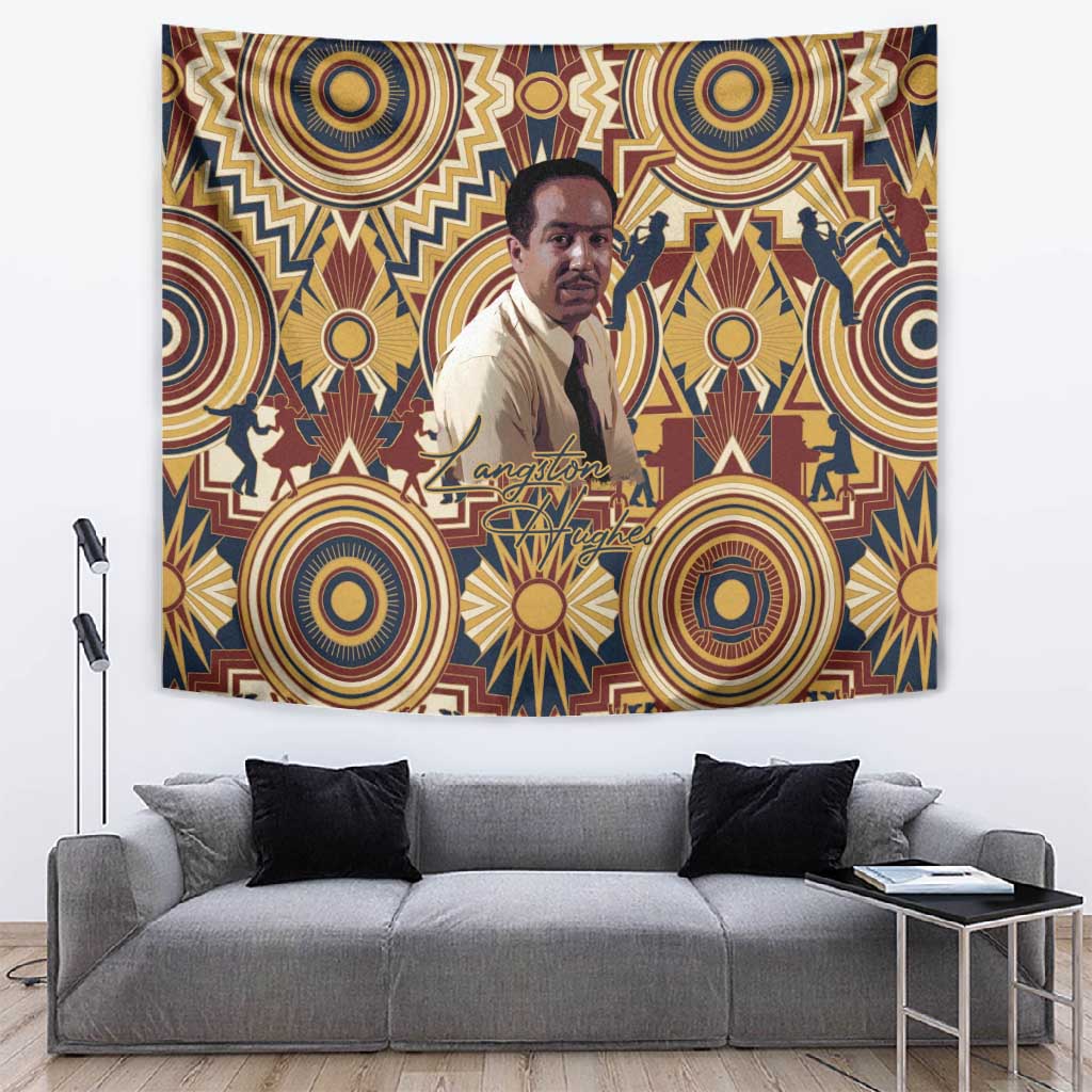 Langston Hughes Tapestry Vibrant Jazz Age Pattern - Typewriter and Silhouettes Celebration of Harlem Renaissance - Wonder Print Shop