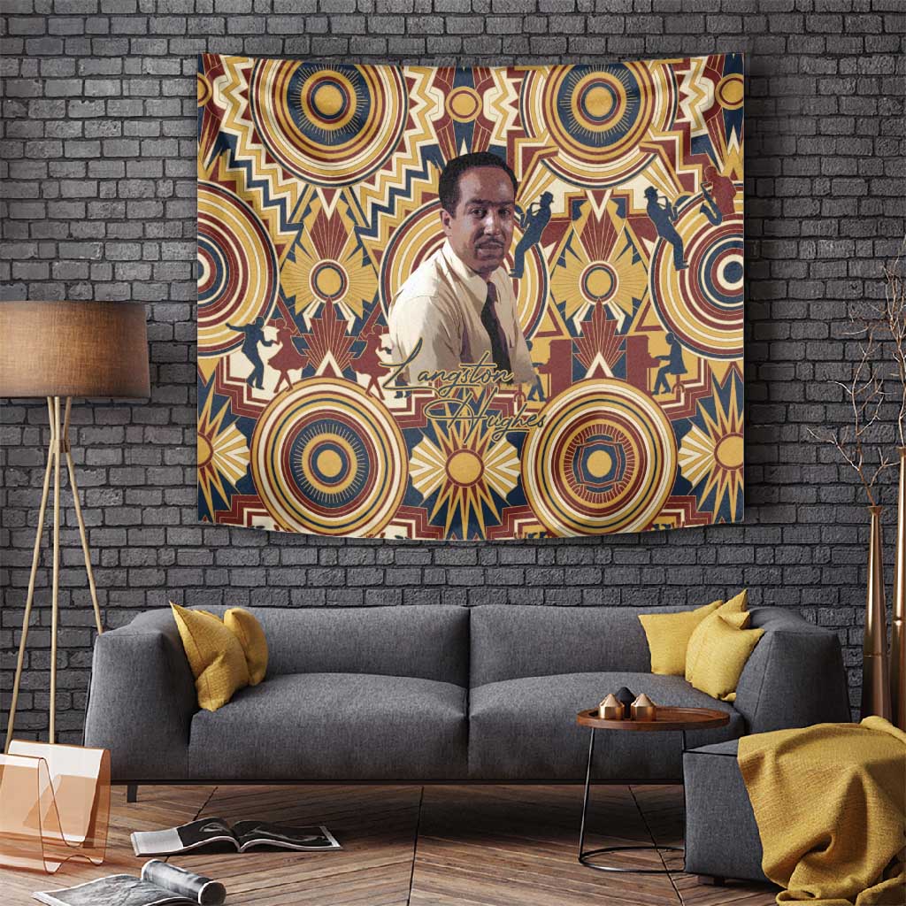 Langston Hughes Tapestry Vibrant Jazz Age Pattern - Typewriter and Silhouettes Celebration of Harlem Renaissance - Wonder Print Shop
