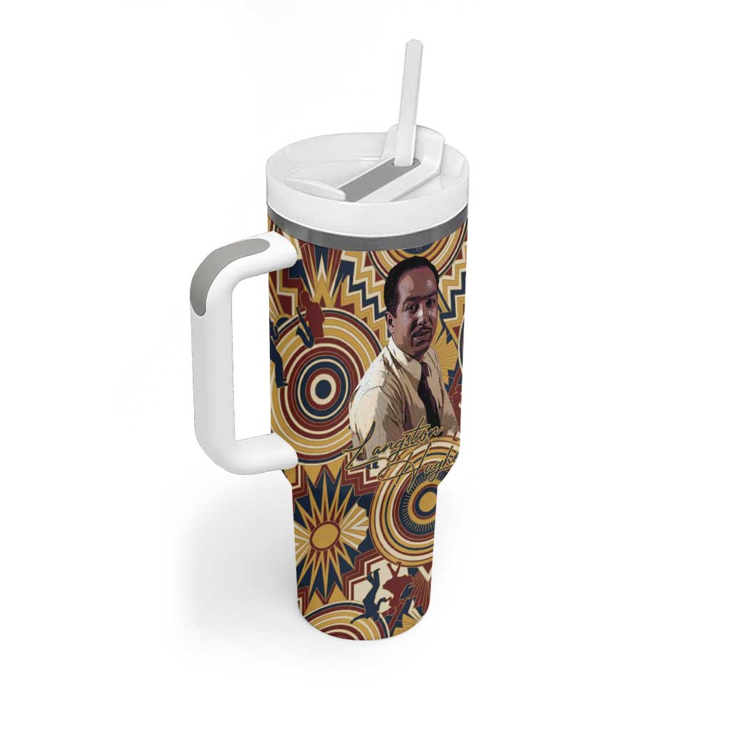 Langston Hughes Tumbler With Handle Vibrant Jazz Age Pattern - Typewriter and Silhouettes Celebration of Harlem Renaissance - Wonder Print Shop