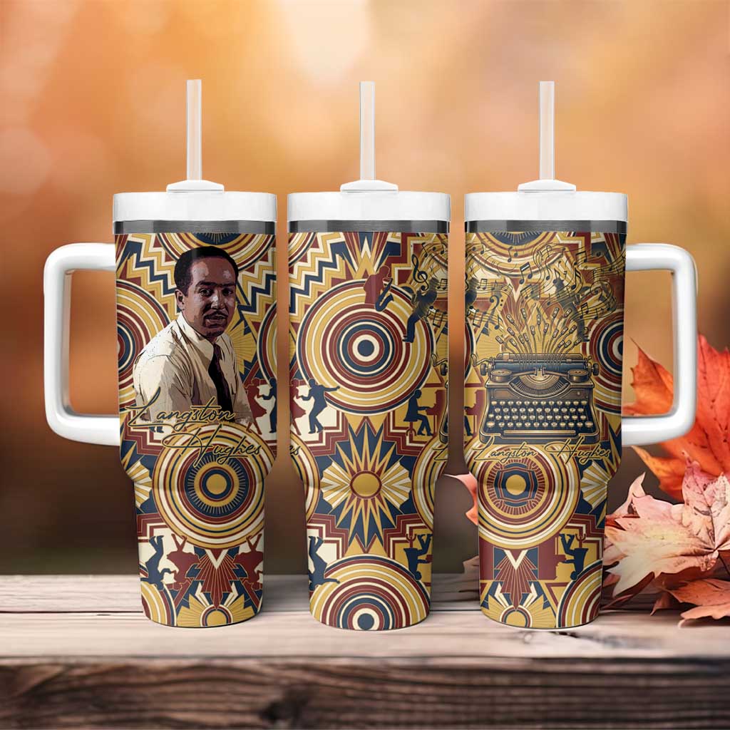 Langston Hughes Tumbler With Handle Vibrant Jazz Age Pattern - Typewriter and Silhouettes Celebration of Harlem Renaissance - Wonder Print Shop