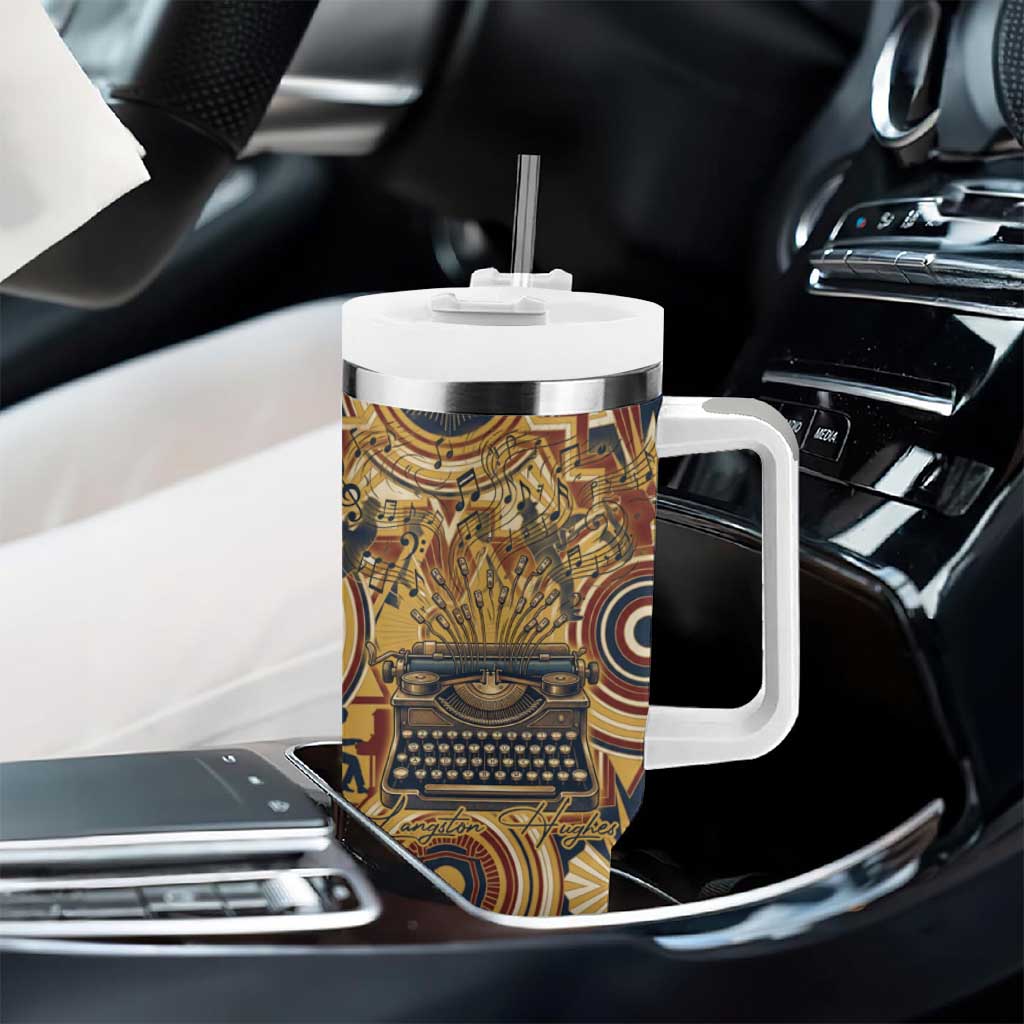 Langston Hughes Tumbler With Handle Vibrant Jazz Age Pattern - Typewriter and Silhouettes Celebration of Harlem Renaissance - Wonder Print Shop