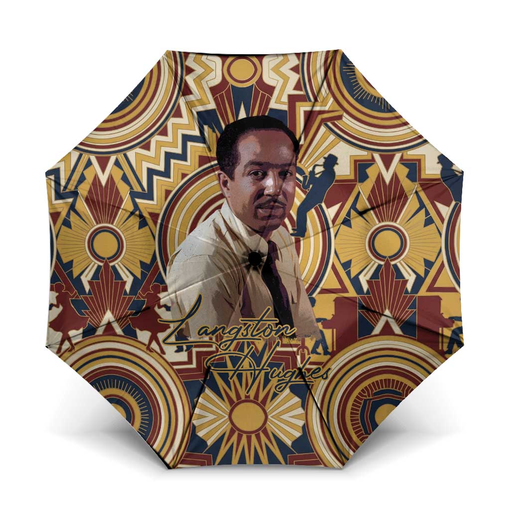 Langston Hughes Umbrella Vibrant Jazz Age Pattern - Typewriter and Silhouettes Celebration of Harlem Renaissance - Wonder Print Shop