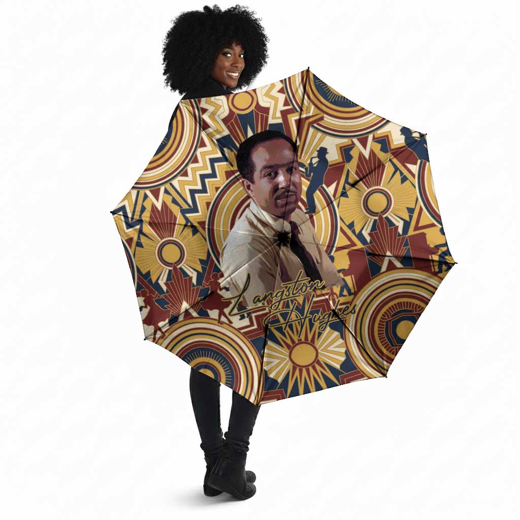 Langston Hughes Umbrella Vibrant Jazz Age Pattern - Typewriter and Silhouettes Celebration of Harlem Renaissance - Wonder Print Shop