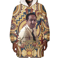 Langston Hughes Wearable Blanket Hoodie Vibrant Jazz Age Pattern - Typewriter and Silhouettes Celebration of Harlem Renaissance - Wonder Print Shop