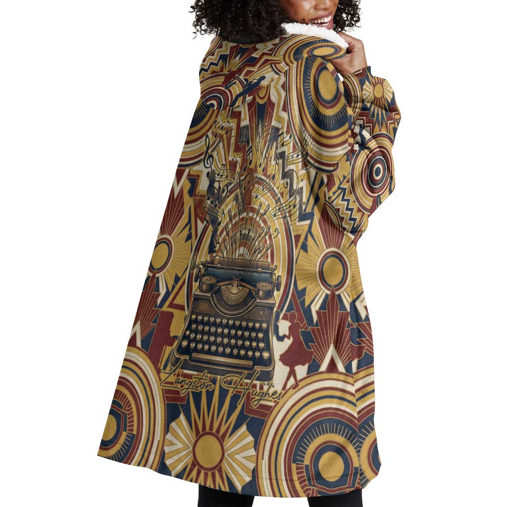 Langston Hughes Wearable Blanket Hoodie Vibrant Jazz Age Pattern - Typewriter and Silhouettes Celebration of Harlem Renaissance - Wonder Print Shop