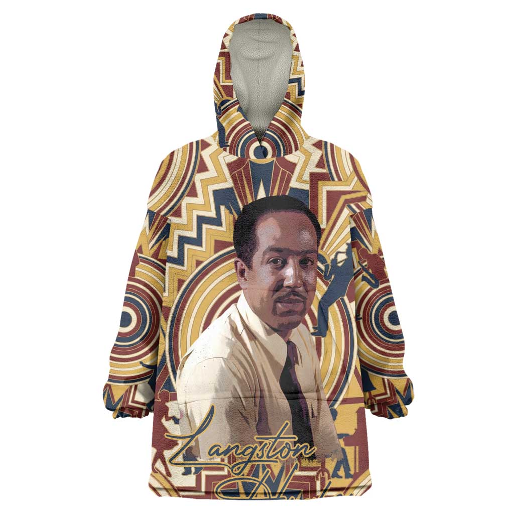 Langston Hughes Wearable Blanket Hoodie Vibrant Jazz Age Pattern - Typewriter and Silhouettes Celebration of Harlem Renaissance - Wonder Print Shop