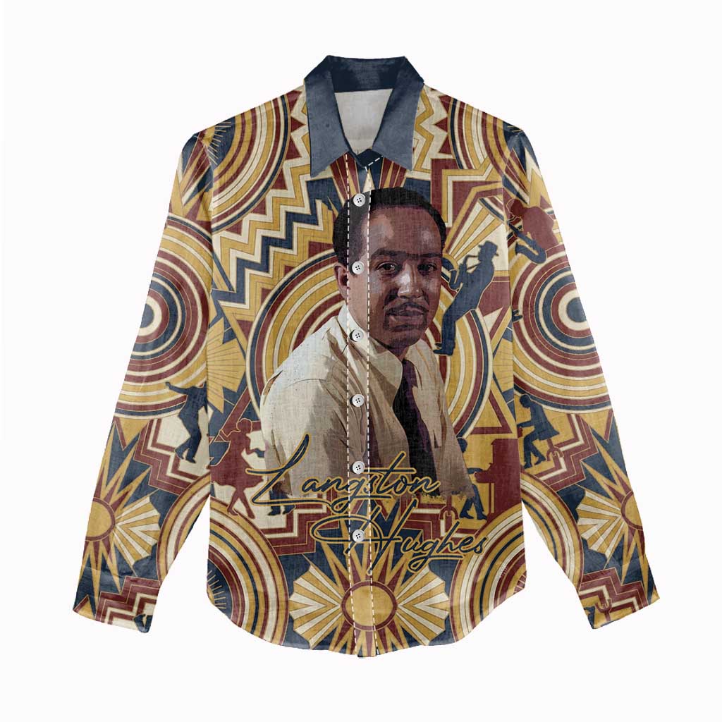 Langston Hughes Women Casual Shirt Vibrant Jazz Age Pattern - Typewriter and Silhouettes Celebration of Harlem Renaissance - Wonder Print Shop