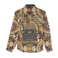 Langston Hughes Women Casual Shirt Vibrant Jazz Age Pattern - Typewriter and Silhouettes Celebration of Harlem Renaissance - Wonder Print Shop