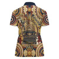 Langston Hughes Women Polo Shirt Vibrant Jazz Age Pattern - Typewriter and Silhouettes Celebration of Harlem Renaissance - Wonder Print Shop