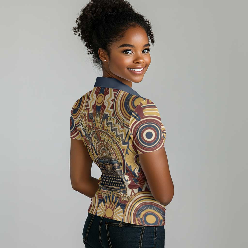 Langston Hughes Women Polo Shirt Vibrant Jazz Age Pattern - Typewriter and Silhouettes Celebration of Harlem Renaissance - Wonder Print Shop