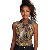 Langston Hughes Women Sleeveless Polo Shirt Vibrant Jazz Age Pattern - Typewriter and Silhouettes Celebration of Harlem Renaissance - Wonder Print Shop