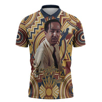 Langston Hughes Zipper Polo Shirt Vibrant Jazz Age Pattern - Typewriter and Silhouettes Celebration of Harlem Renaissance - Wonder Print Shop