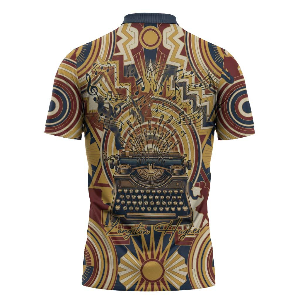 Langston Hughes Zipper Polo Shirt Vibrant Jazz Age Pattern - Typewriter and Silhouettes Celebration of Harlem Renaissance - Wonder Print Shop