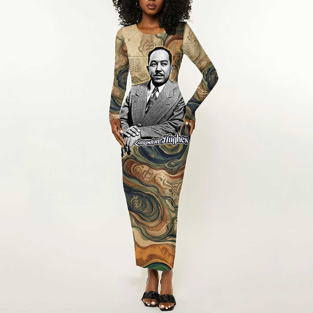Langston Hughes Long Sleeve Bodycon Dress My Soul Has Grown Deep Like the Rivers - Wonder Print Shop
