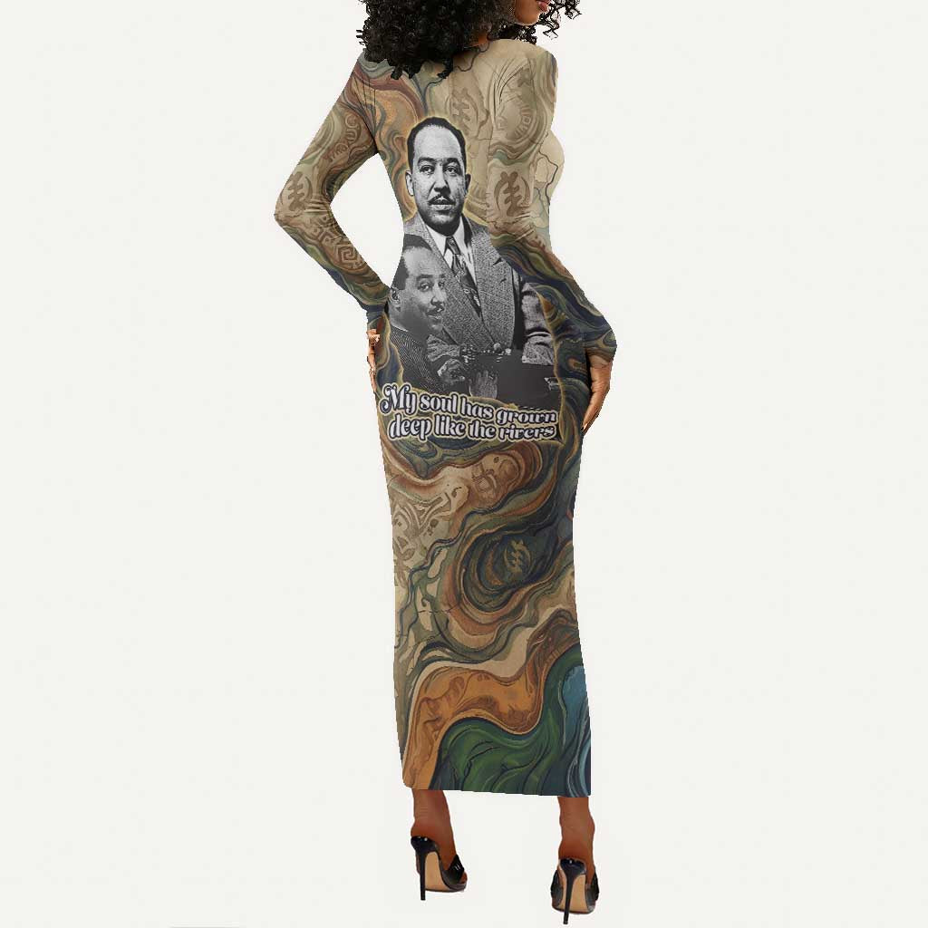 Langston Hughes Long Sleeve Bodycon Dress My Soul Has Grown Deep Like the Rivers - Wonder Print Shop