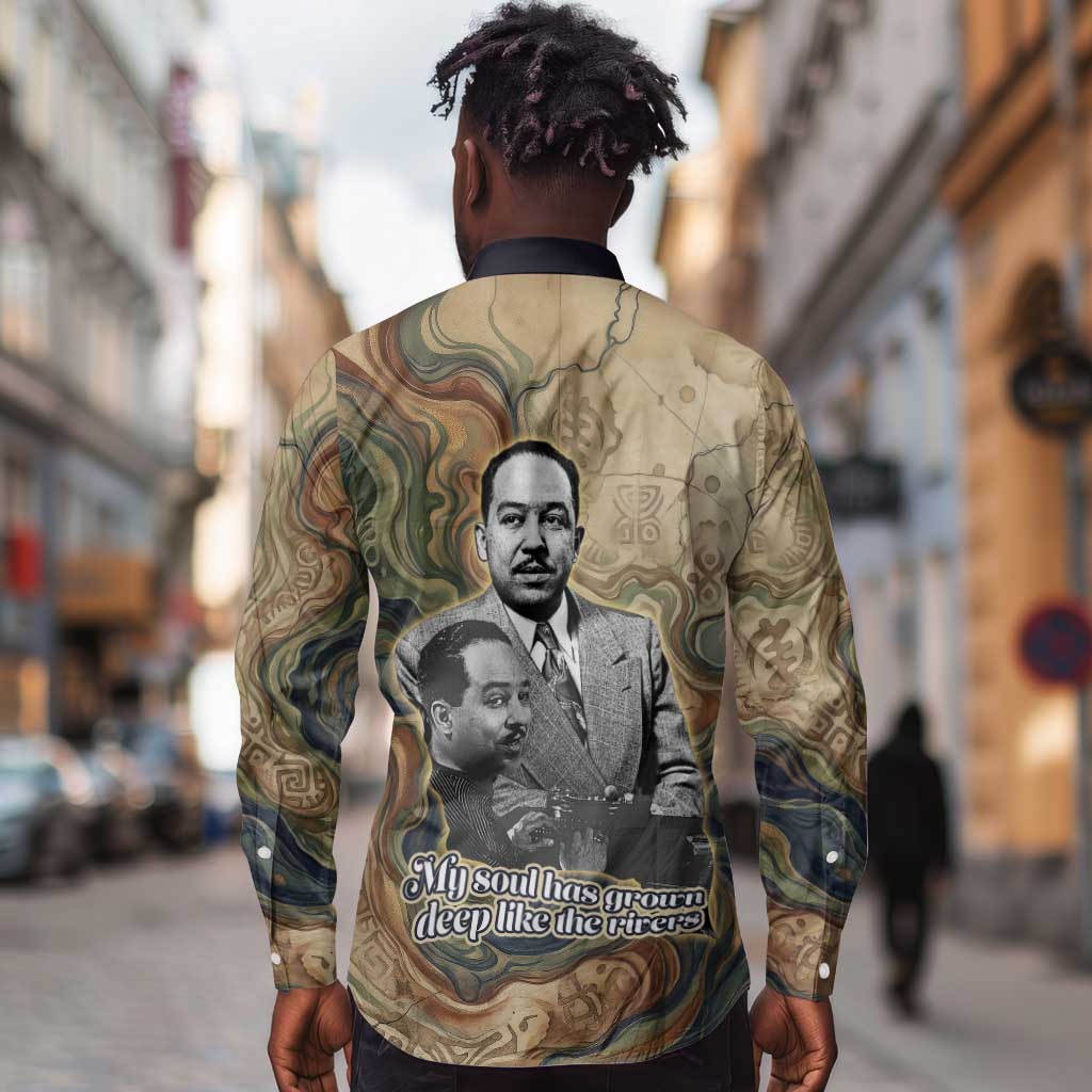 Langston Hughes Long Sleeve Button Shirt My Soul Has Grown Deep Like the Rivers - Wonder Print Shop