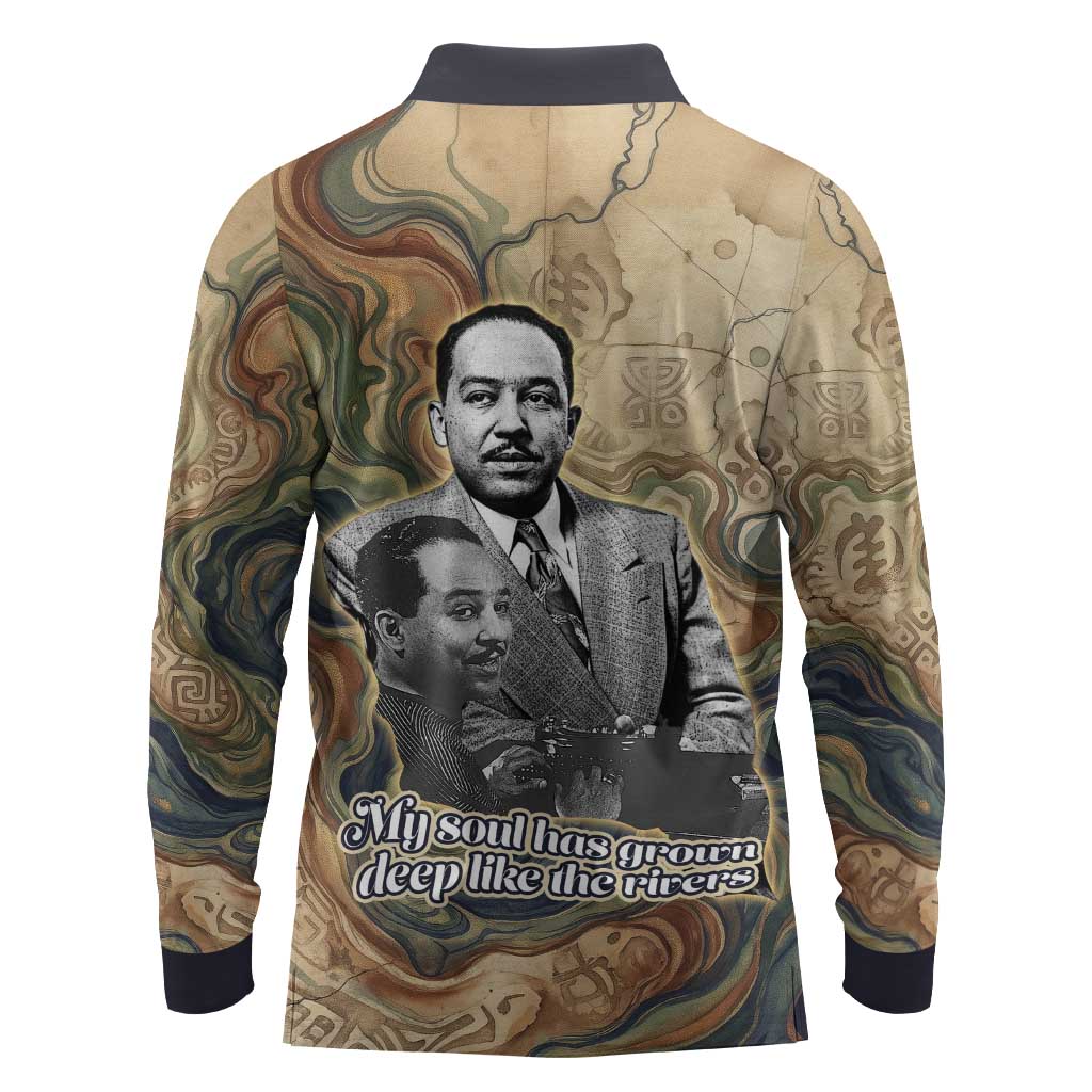 Langston Hughes Long Sleeve Polo Shirt My Soul Has Grown Deep Like the Rivers - Wonder Print Shop