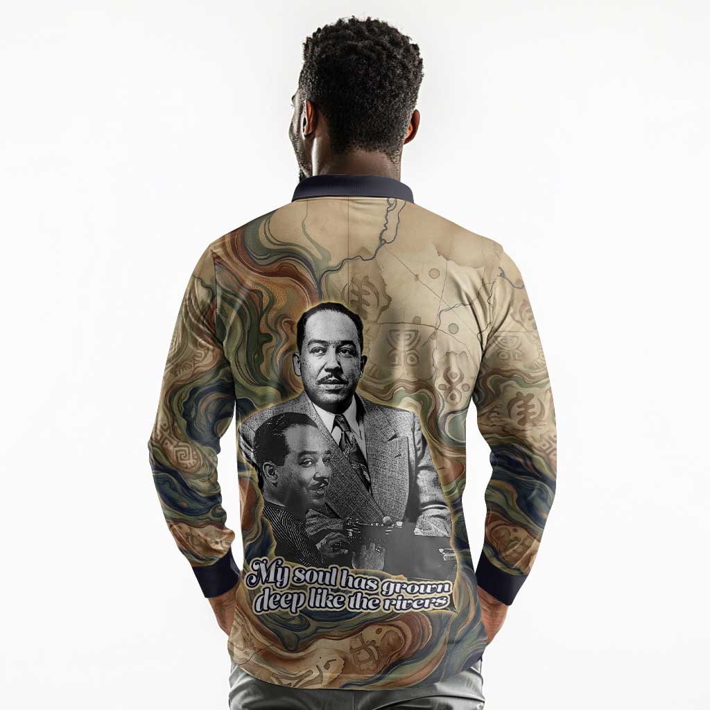 Langston Hughes Long Sleeve Polo Shirt My Soul Has Grown Deep Like the Rivers - Wonder Print Shop