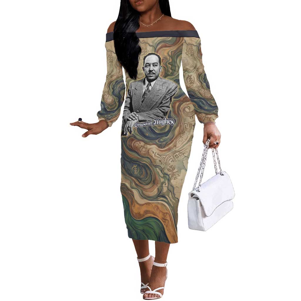 Langston Hughes Off The Shoulder Long Sleeve Dress My Soul Has Grown Deep Like the Rivers - Wonder Print Shop