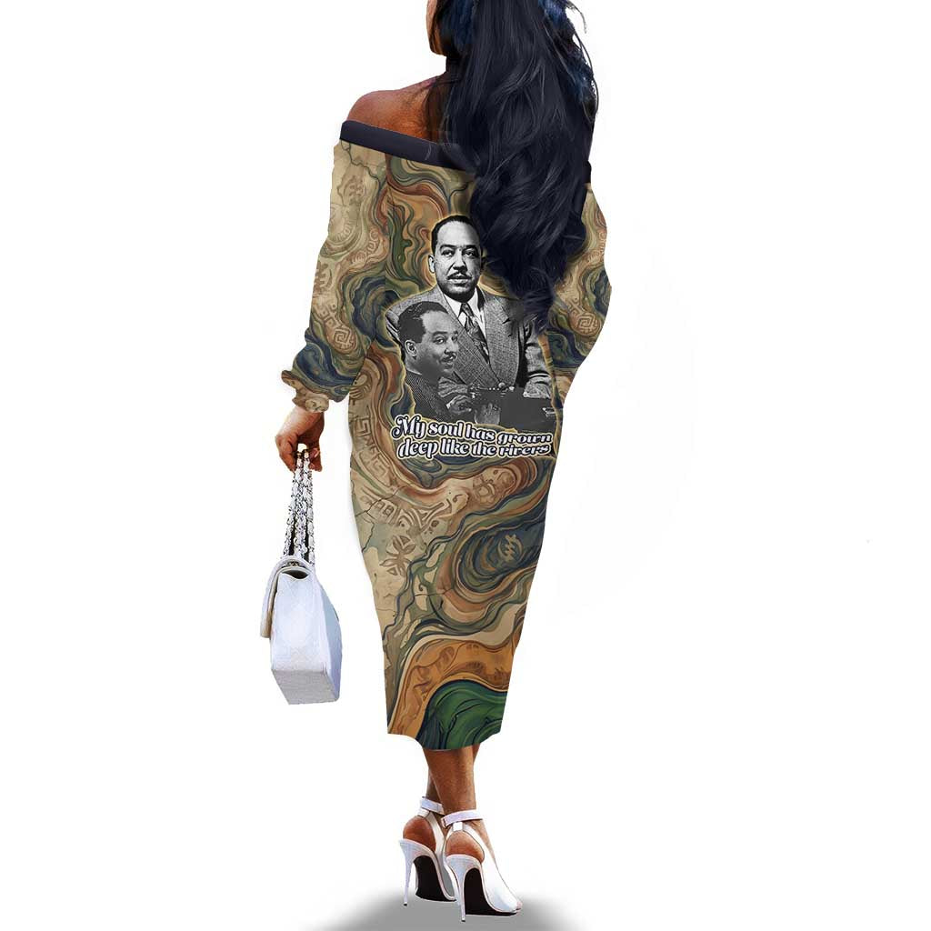 Langston Hughes Off The Shoulder Long Sleeve Dress My Soul Has Grown Deep Like the Rivers - Wonder Print Shop
