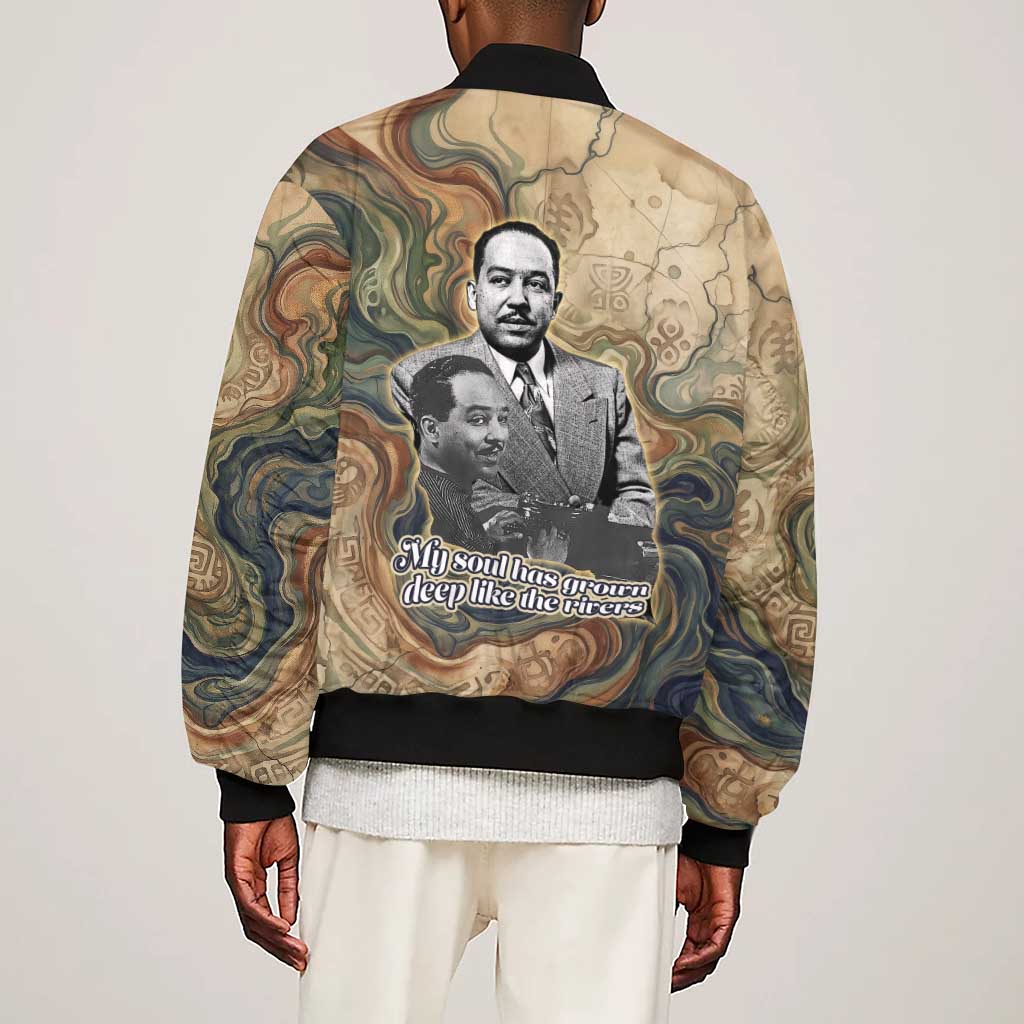 Langston Hughes Sleeve Zip Bomber Jacket My Soul Has Grown Deep Like the Rivers - Wonder Print Shop