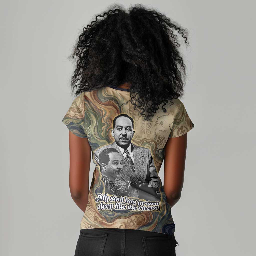 Langston Hughes Women V-Neck T-Shirt My Soul Has Grown Deep Like the Rivers - Wonder Print Shop