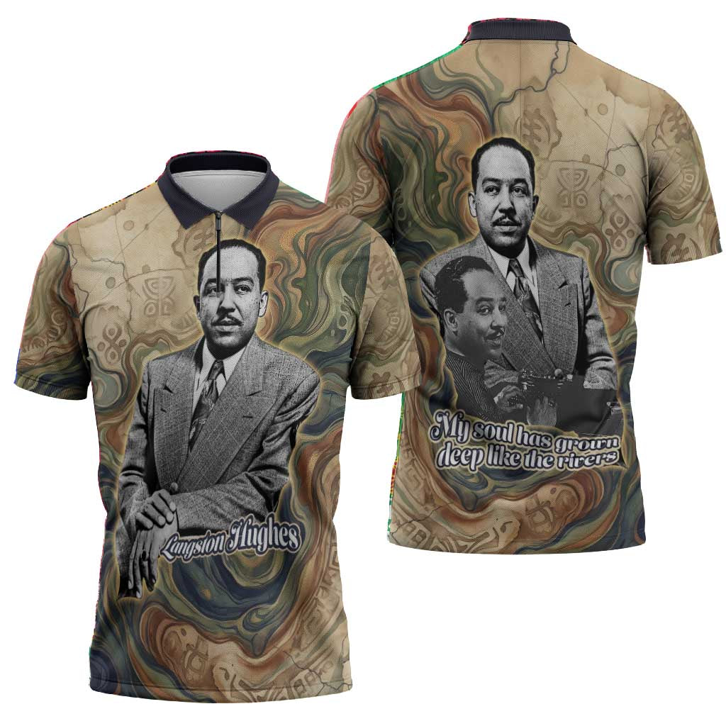 Langston Hughes Zipper Polo Shirt My Soul Has Grown Deep Like the Rivers - Wonder Print Shop