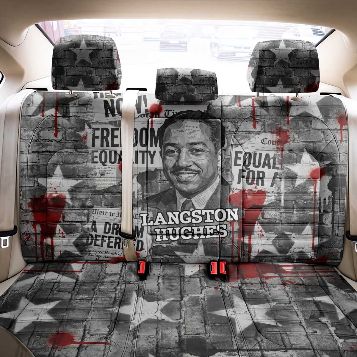 Langston Hughes Back Car Seat Cover Urban Brick Wall Design with Protest Art and Poetry Powerful Quotes - Wonder Print Shop