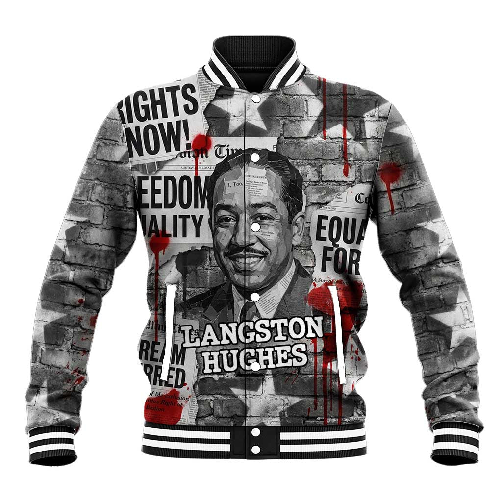 Langston Hughes Baseball Jacket Urban Brick Wall Design with Protest Art and Poetry Powerful Quotes - Wonder Print Shop