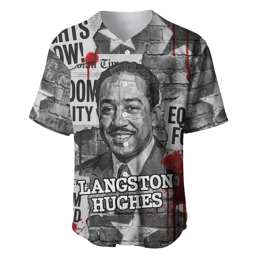 Langston Hughes Baseball Jersey Urban Brick Wall Design with Protest Art and Poetry Powerful Quotes - Wonder Print Shop