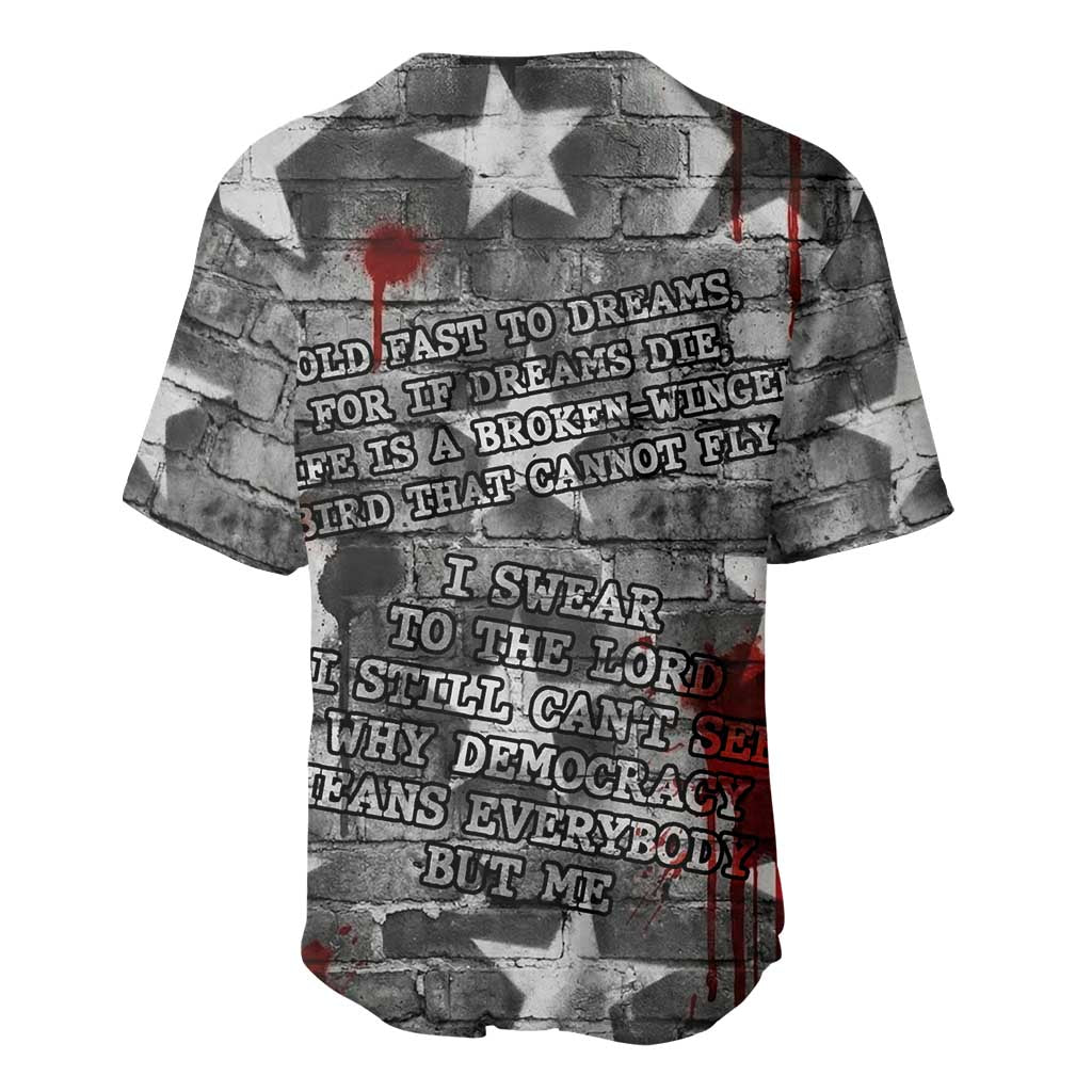 Langston Hughes Baseball Jersey Urban Brick Wall Design with Protest Art and Poetry Powerful Quotes - Wonder Print Shop