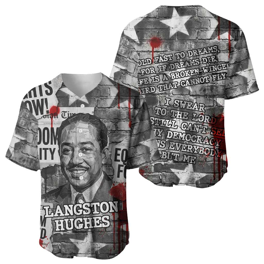 Langston Hughes Baseball Jersey Urban Brick Wall Design with Protest Art and Poetry Powerful Quotes - Wonder Print Shop