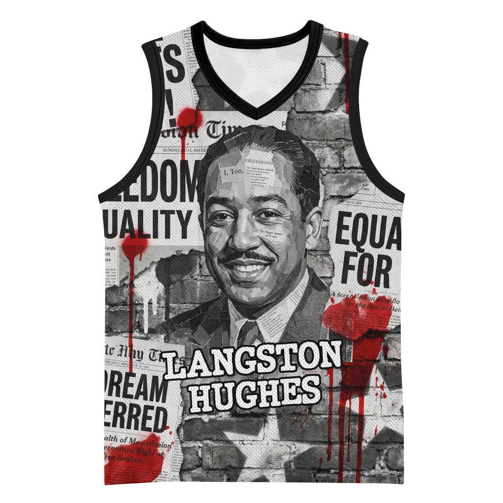 Langston Hughes Basketball Jersey Urban Brick Wall Design with Protest Art and Poetry Powerful Quotes - Wonder Print Shop