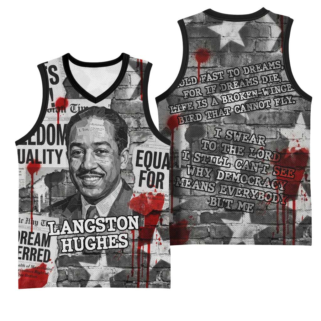 Langston Hughes Basketball Jersey Urban Brick Wall Design with Protest Art and Poetry Powerful Quotes - Wonder Print Shop