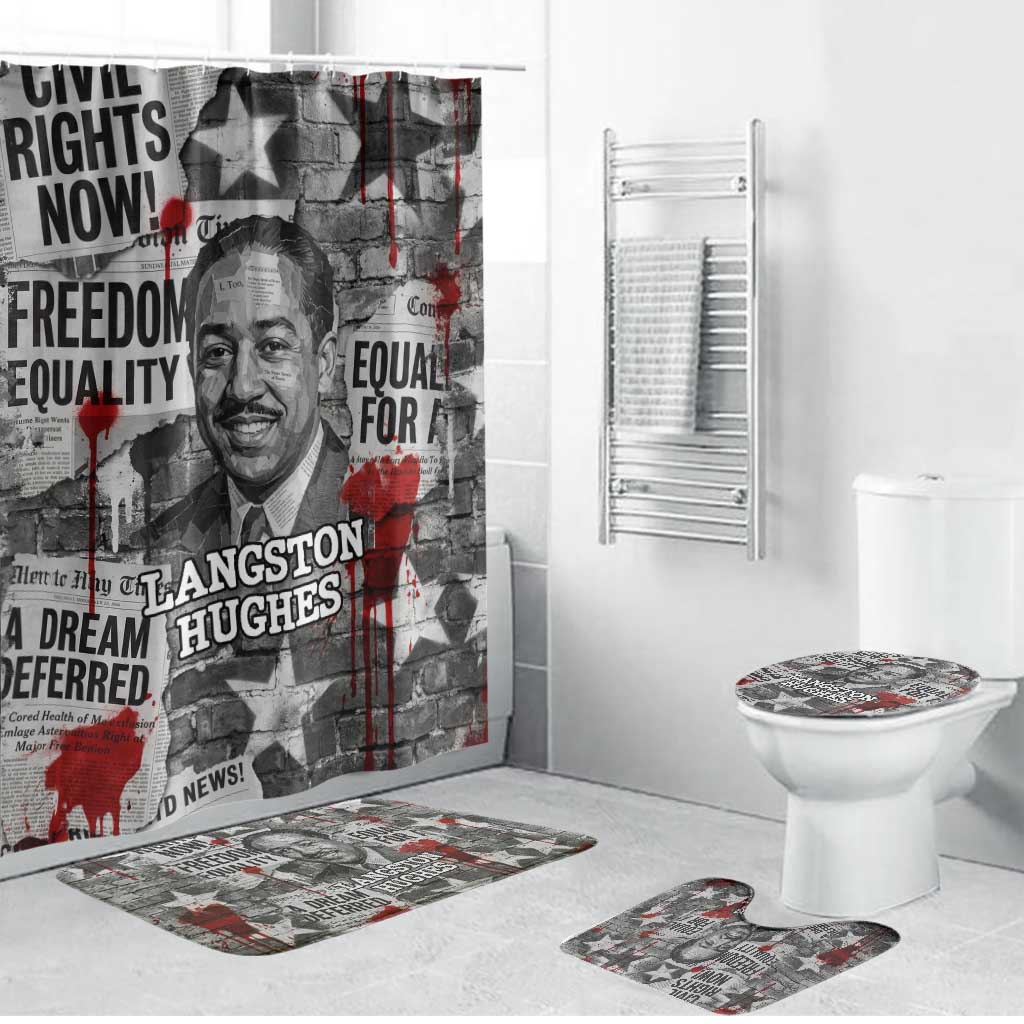 Langston Hughes Bathroom Set Urban Brick Wall Design with Protest Art and Poetry Powerful Quotes - Wonder Print Shop