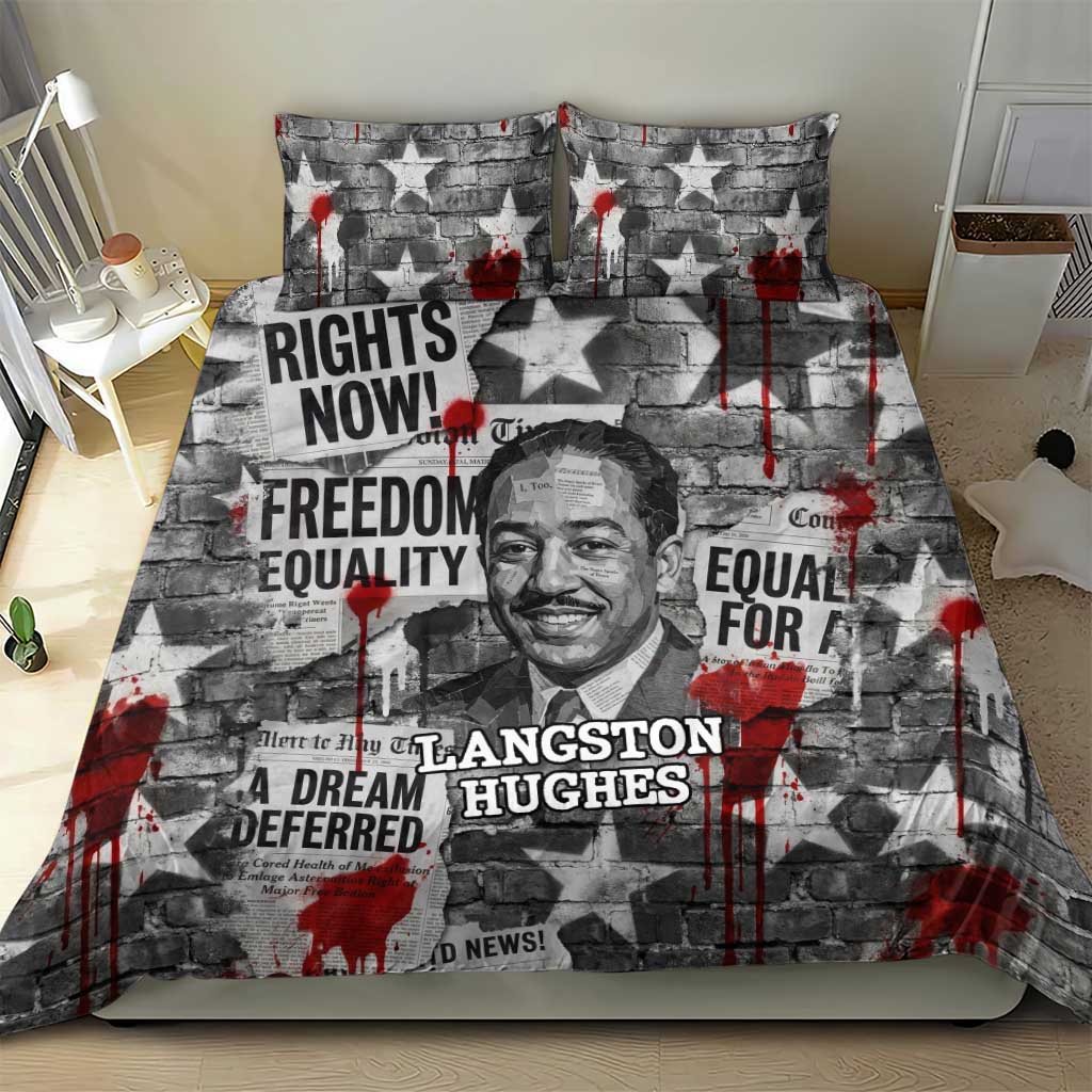Langston Hughes Bedding Set Urban Brick Wall Design with Protest Art and Poetry Powerful Quotes - Wonder Print Shop