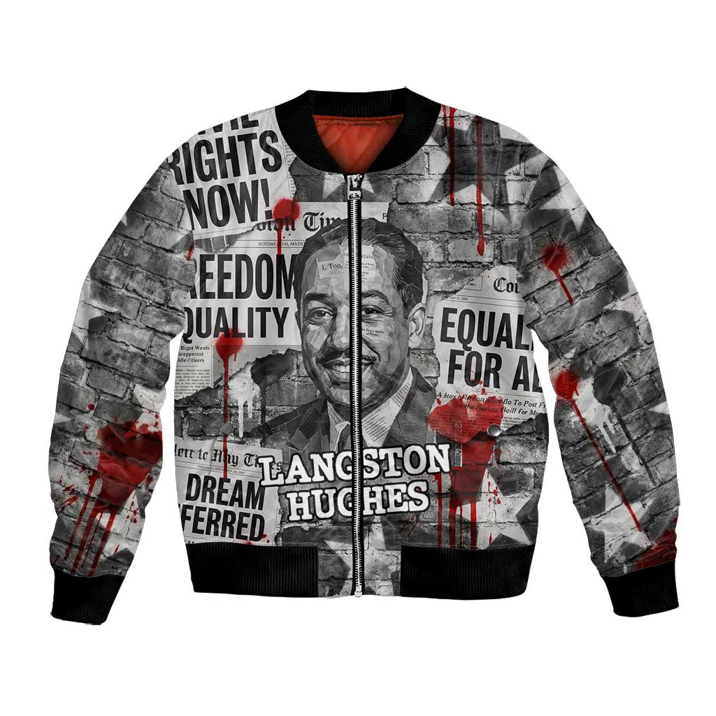 Langston Hughes Bomber Jacket Urban Brick Wall Design with Protest Art and Poetry Powerful Quotes - Wonder Print Shop
